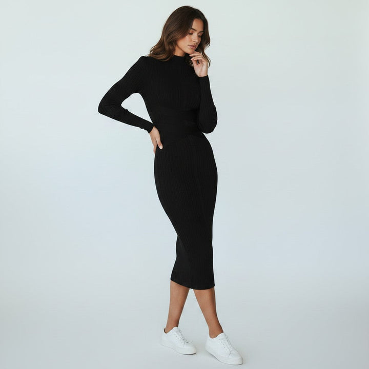 Jessica | Dames jurk met ribstructuur en lange mouwen