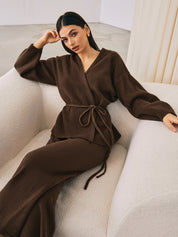 Girona | Dames Sweater Pants Set - Gebreide Stoffen Mix met Ceintuur