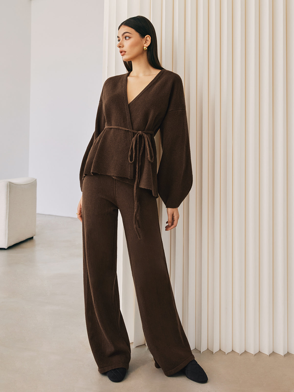 Girona | Dames Sweater Pants Set - Gebreide Stoffen Mix met Ceintuur
