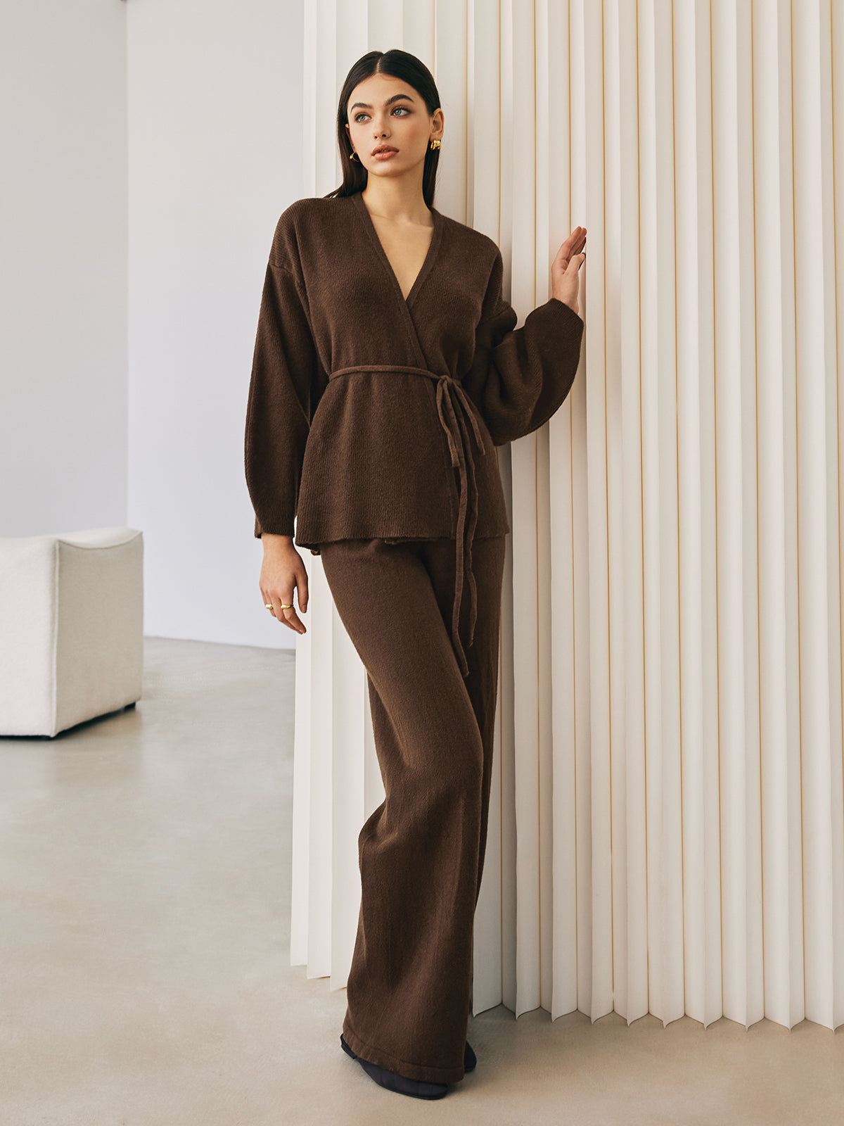 Girona | Dames Sweater Pants Set - Gebreide Stoffen Mix met Ceintuur
