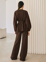 Girona | Dames Sweater Pants Set - Gebreide Stoffen Mix met Ceintuur