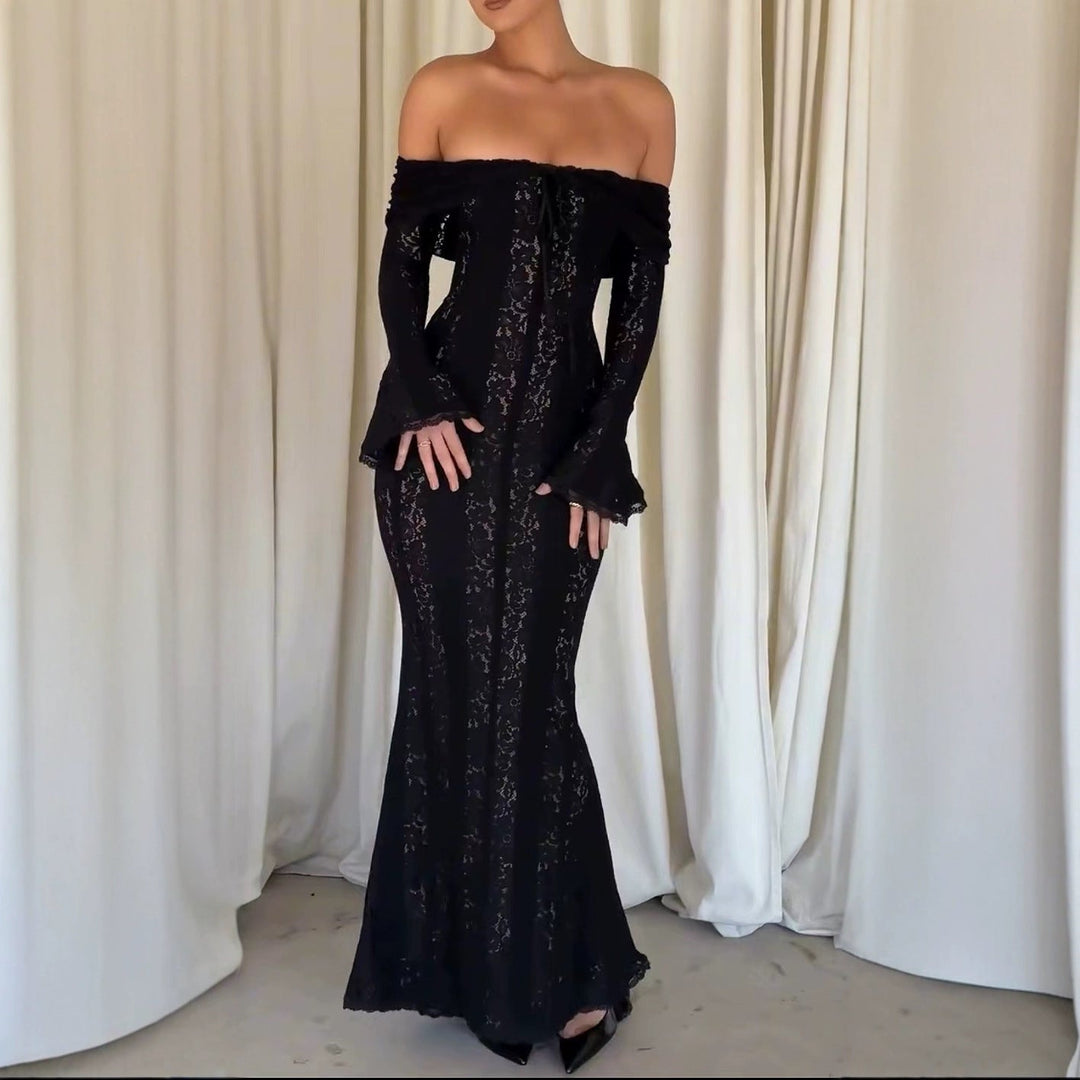 Paula | Dames jurk met off-shoulder lange mouwen