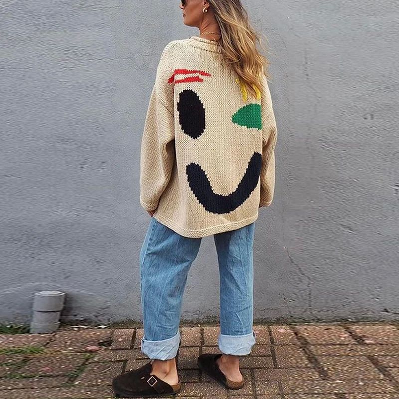 Malia | Dames Trui met Smile Patroon Oversized