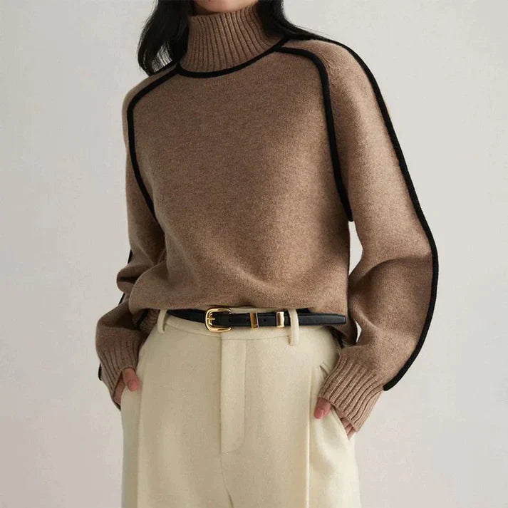 Analeia | Dames Trui Col Met Ribboorden Contrastdetails
