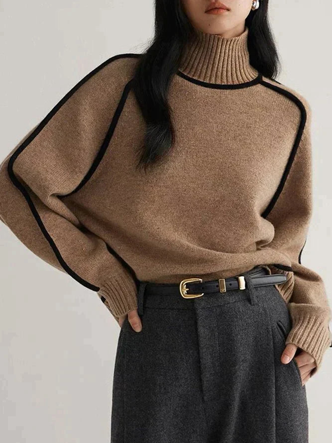 Analeia | Dames Trui Col Met Ribboorden Contrastdetails