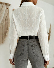 Winea | Trendy Blouse Dames - Geweven Knoop Kraag, Casual Geometrisch Patroon
