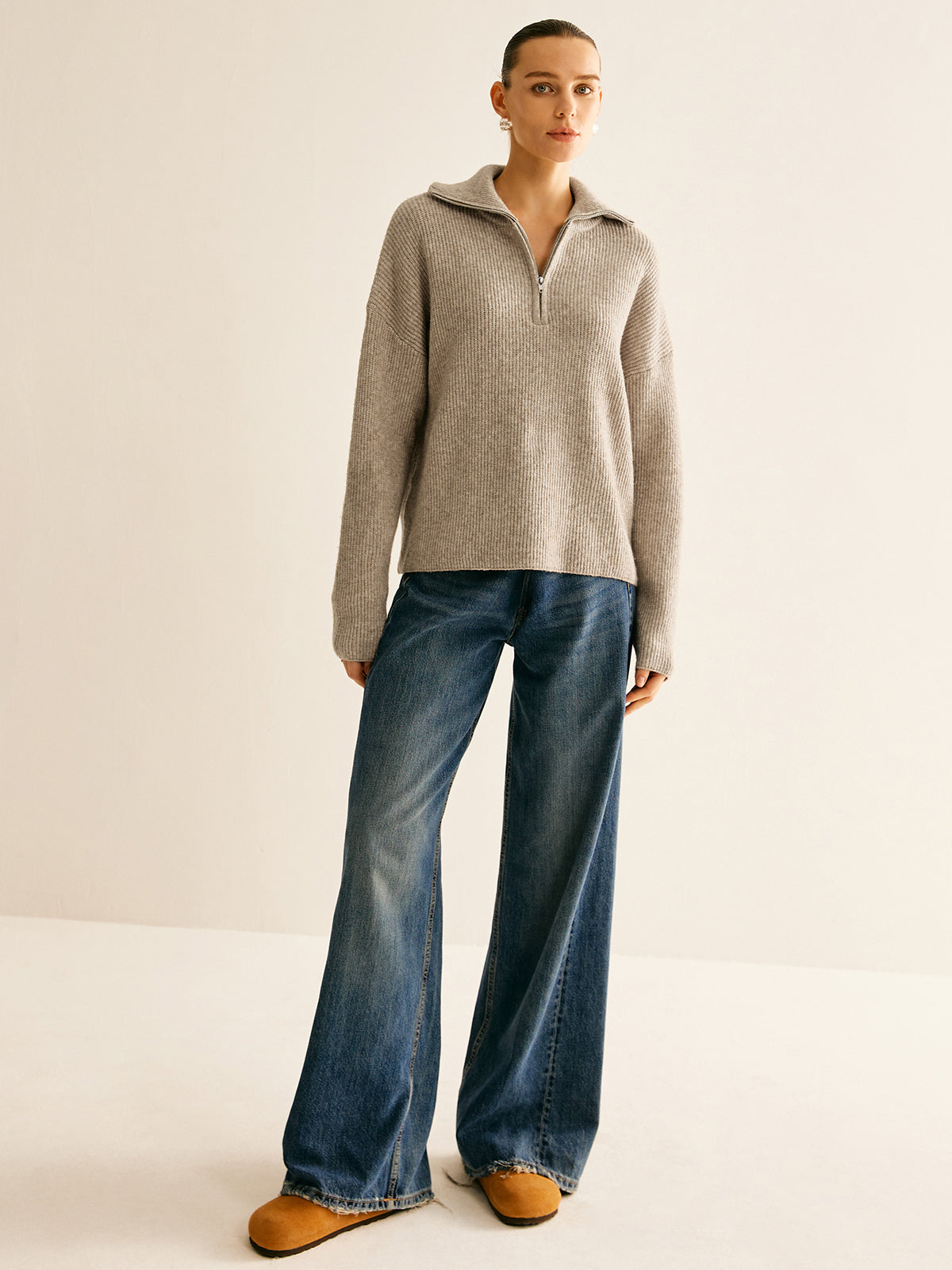 Jaxxy | Wol Blend Zipper Dames Sweater - Veel Stretch, Casual