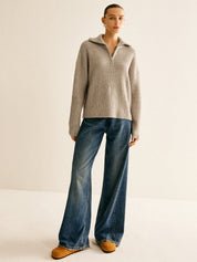 Jaxxy | Wol Blend Zipper Dames Sweater - Veel Stretch, Casual