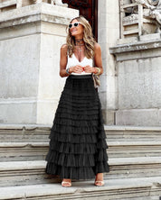 Tule Maxi Rok met Elastische Tailleband