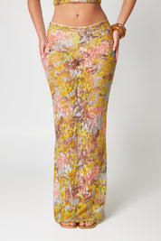 Joya | Kanten Set met Bloemenprint - Maxi Rok met Cropped Top