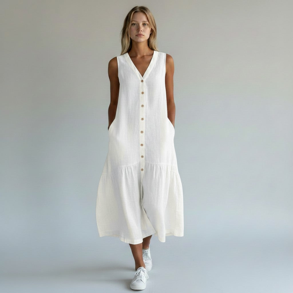 Matilda | Dames zomerjurk met knopen en strookzoom