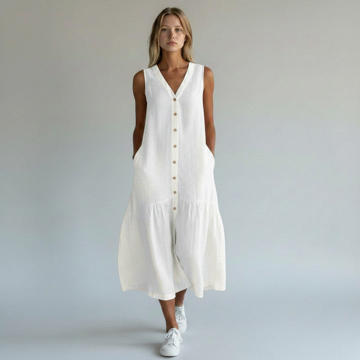Matilda | Dames zomerjurk met knopen en strookzoom
