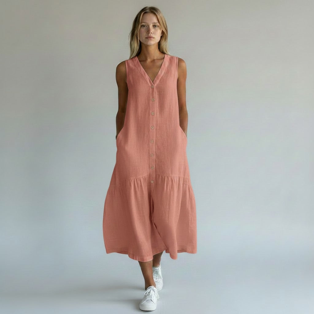 Matilda | Dames zomerjurk met knopen en strookzoom