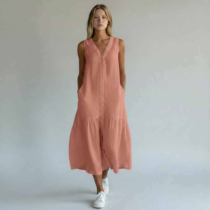 Matilda | Dames zomerjurk met knopen en strookzoom