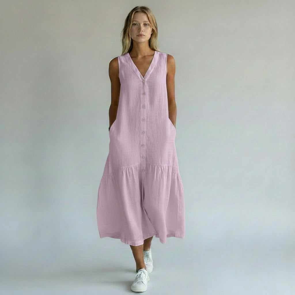 Matilda | Dames zomerjurk met knopen en strookzoom
