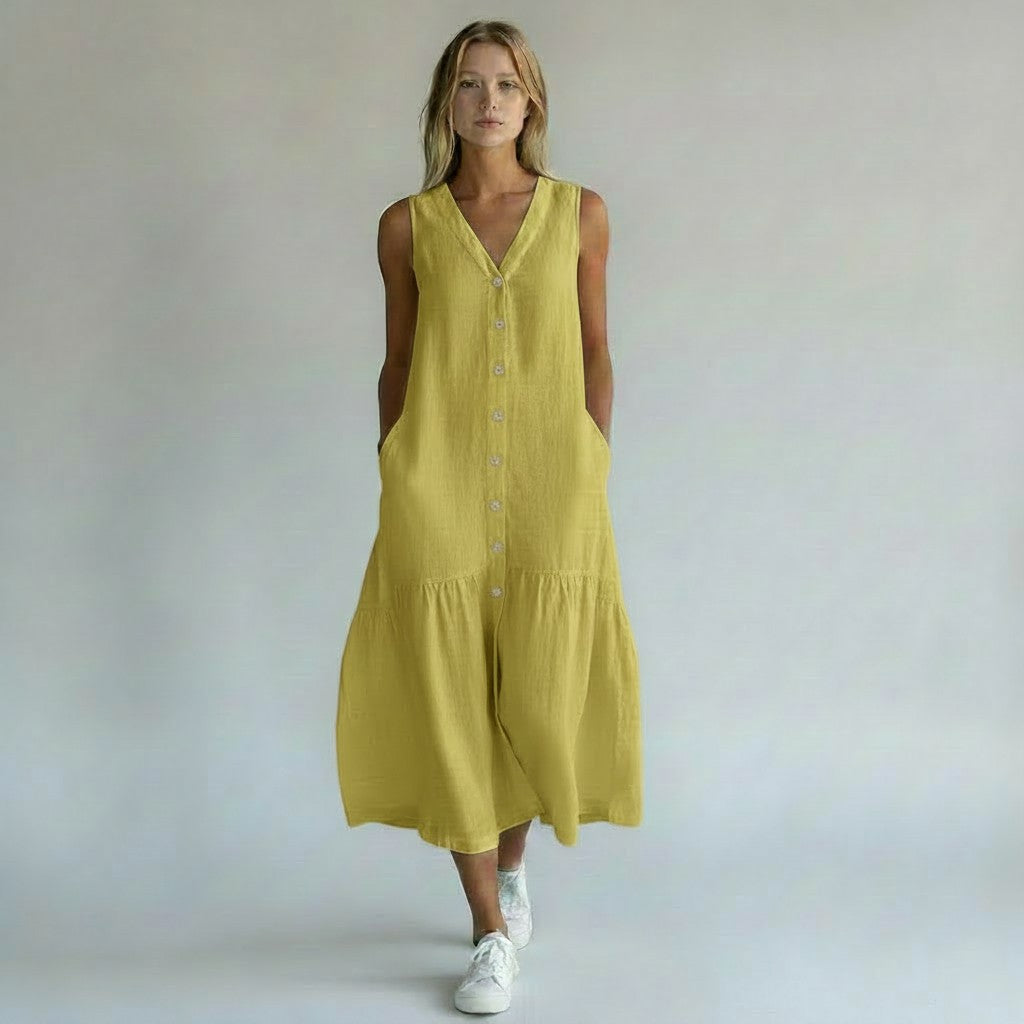 Matilda | Dames zomerjurk met knopen en strookzoom