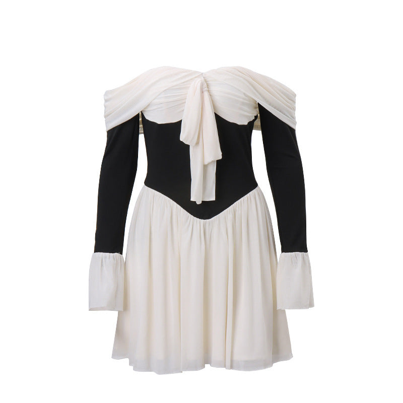 Klarity | Dames mini jurk met strikdetail offshoulder