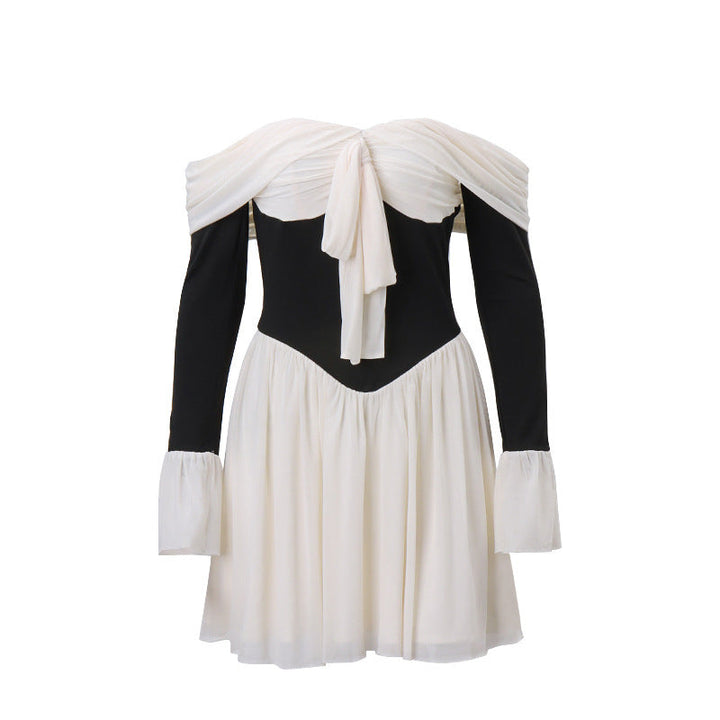 Klarity | Dames mini jurk met strikdetail offshoulder