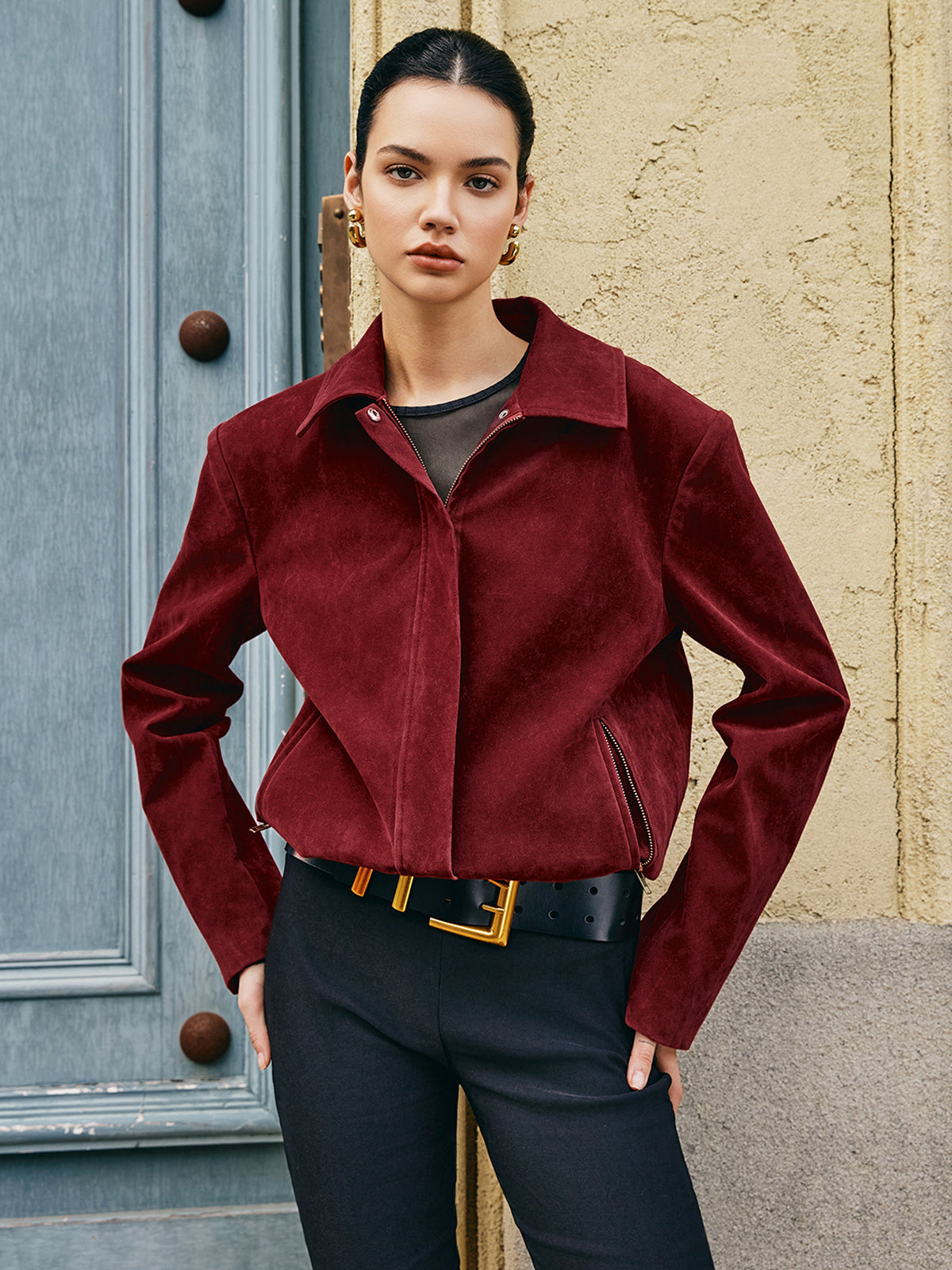 Zina | Suede Dames Jas - Lange Mouwen met Rits en Zakken