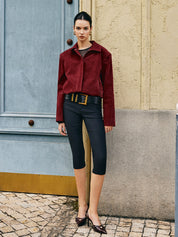 Zina | Suede Dames Jas - Lange Mouwen met Rits en Zakken