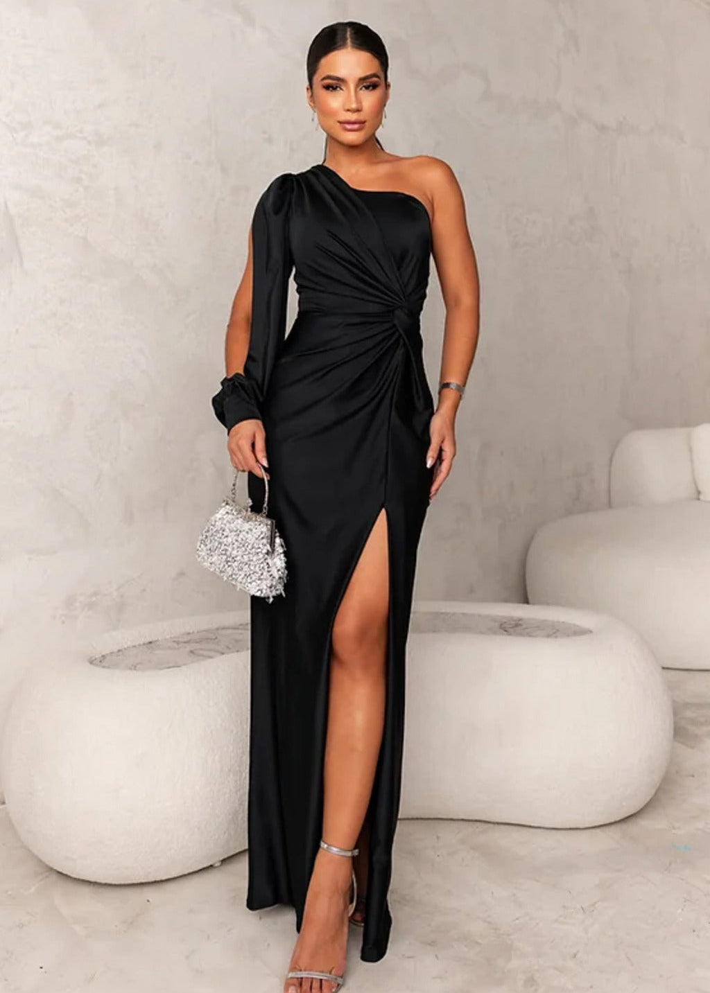 Zita | Elegante Satijnen One-Shoulder Avondjurk met Split
