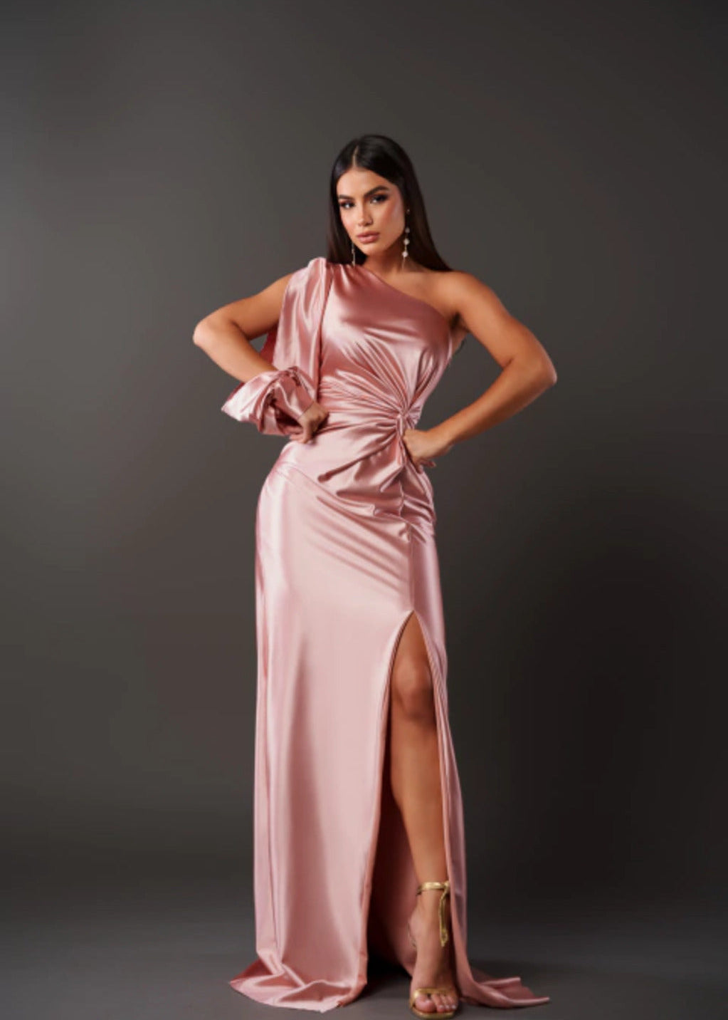 Zita | Elegante Satijnen One-Shoulder Avondjurk met Split
