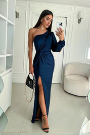Zita | Elegante Satijnen One-Shoulder Avondjurk met Split