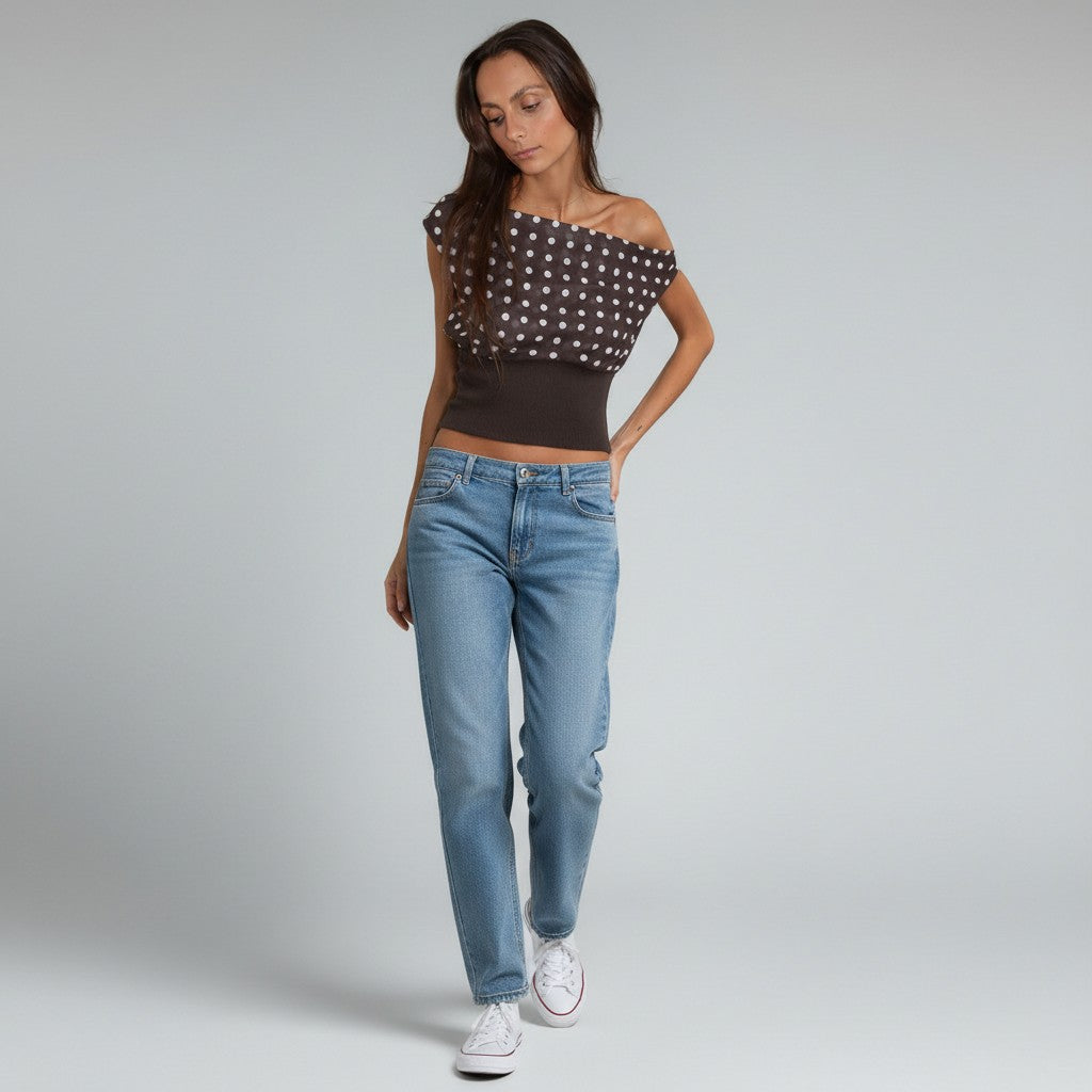 Camilla | Dames top met asymmetrische halslijn contraststructuur