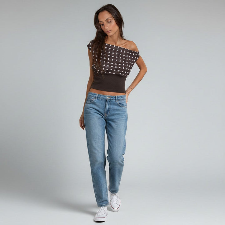 Camilla | Dames top met asymmetrische halslijn contraststructuur