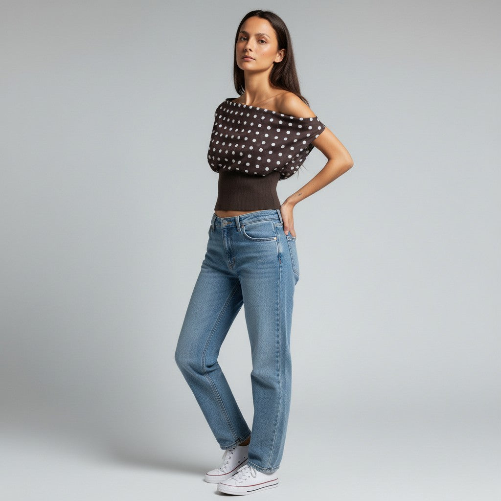 Camilla | Dames top met asymmetrische halslijn contraststructuur