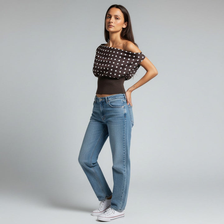 Camilla | Dames top met asymmetrische halslijn contraststructuur