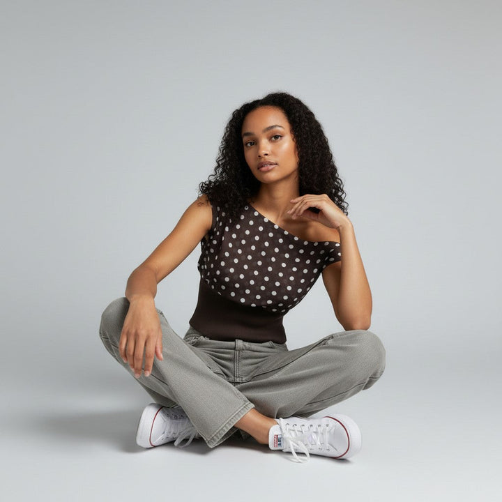 Camilla | Dames top met asymmetrische halslijn contraststructuur