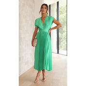 Demia | Elegante Dames Midi-jurk met Plissérok – V-hals