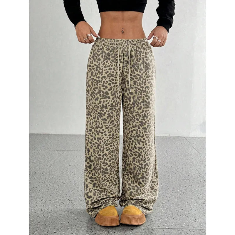 Abby | Dames Wijde Broek met Trekkoord en Luipaardprint