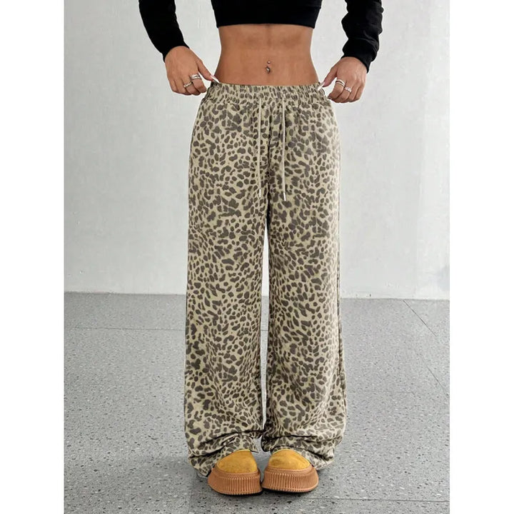 Abby | Dames Wijde Broek met Trekkoord en Luipaardprint