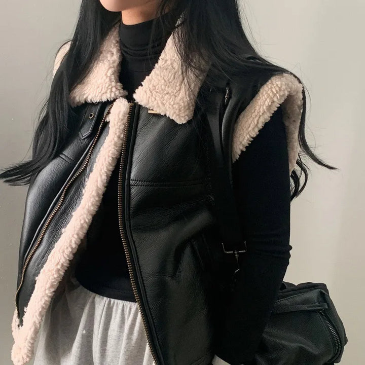 Willa | Women’s Vest with Shearling Collar and Zipper