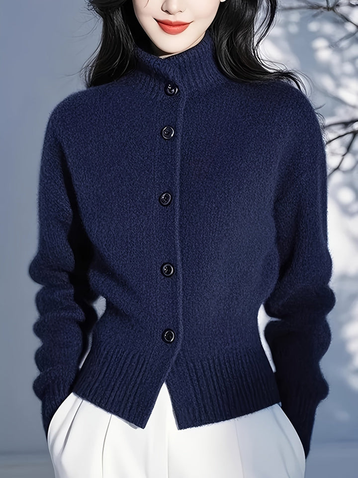 Margot | Hoge Hals Knop Cardigan