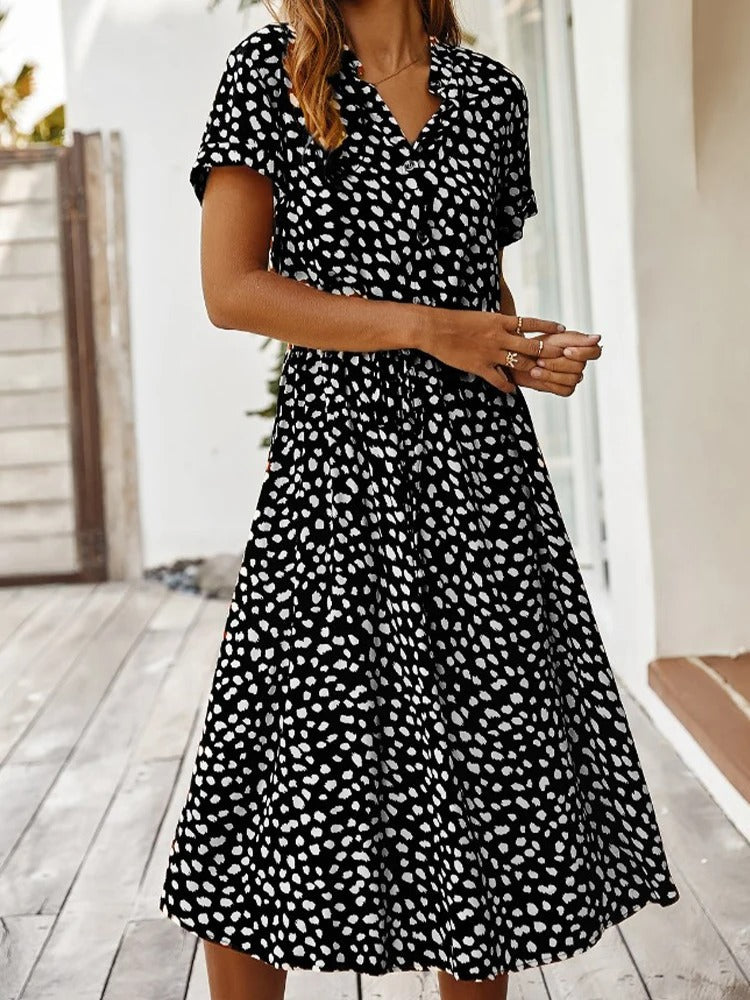 Skyla | Dames jurk midi bloemen knoopsluiting