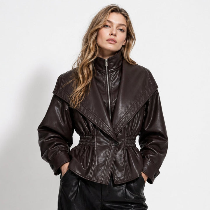 Agnes | Nonchalante Tailored Leren Jas met Notch-Lapel