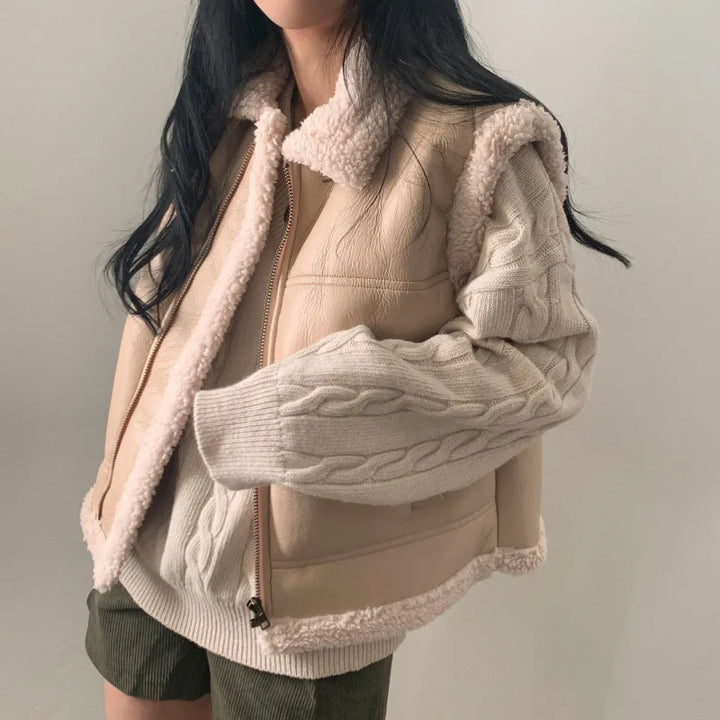 Willa | Women’s Vest with Shearling Collar and Zipper