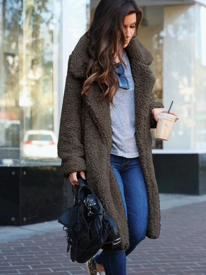 Zachte Dames Fleece Teddy Jas Lange Stijl