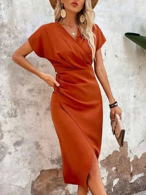 Skyla | Dames jurk midi overslag split