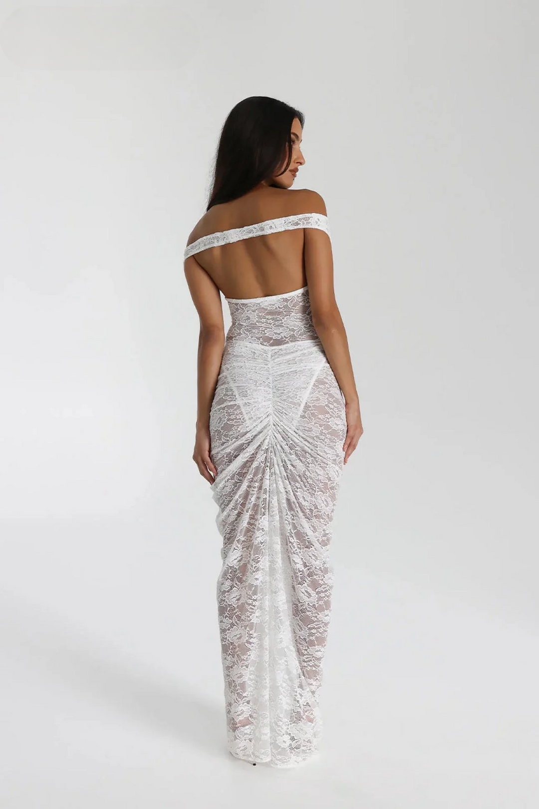 Anaisa | Dames maxi jurk met open schouders uitsnijding
