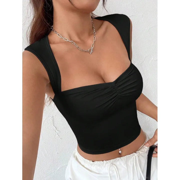 Gwendolyn | Dames crop top met vierkante hals en ruches