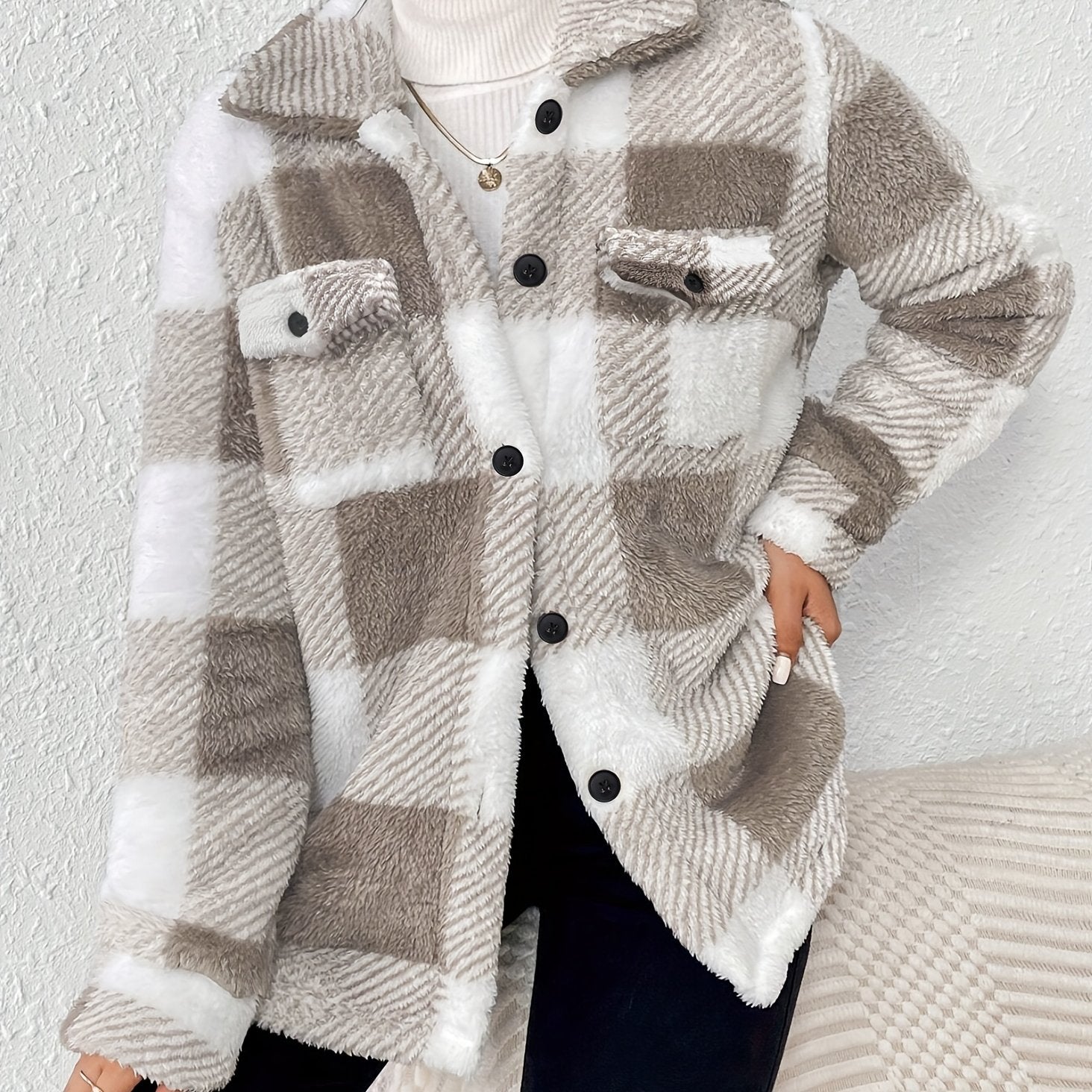 Ciska | Fleece Tussenjas met Blokpatroon Dames – Warm & Comfortabel