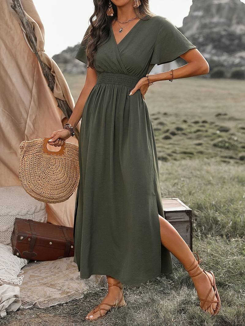 Melisa | Elegante Jurk Met Korte Mouwen En Koorkraag
