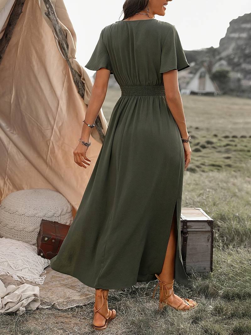 Melisa | Elegante Jurk Met Korte Mouwen En Koorkraag