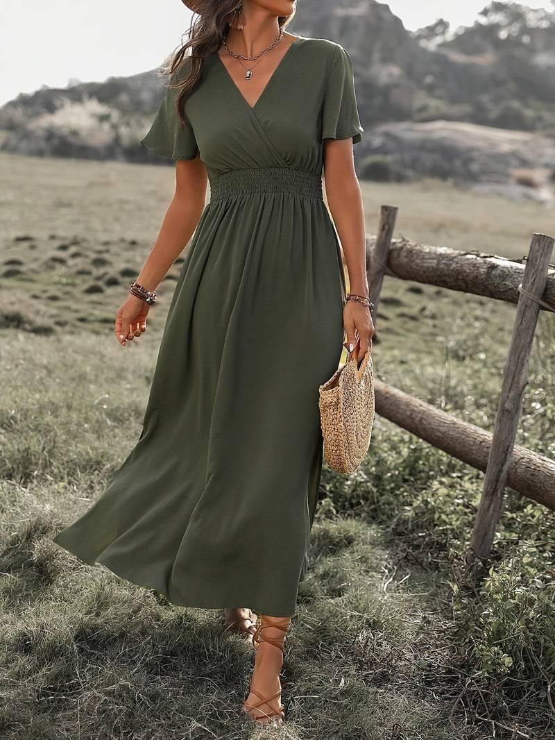 Melisa | Elegante Jurk Met Korte Mouwen En Koorkraag