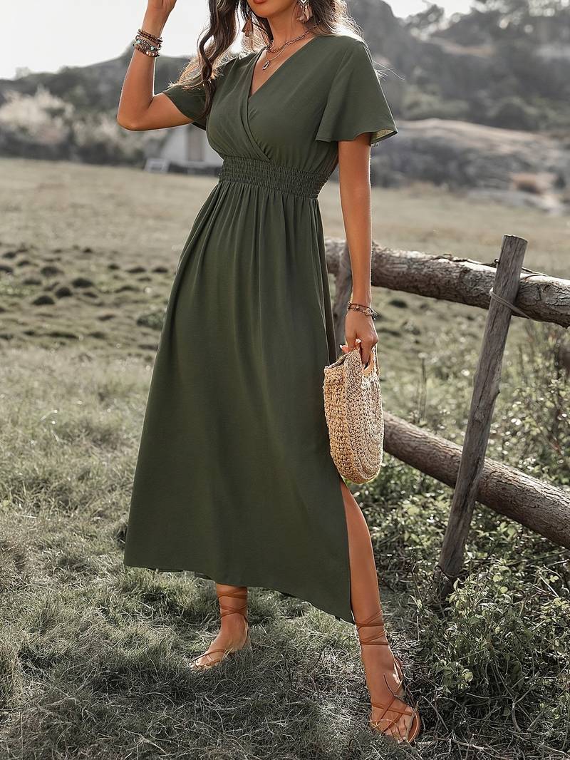 Melisa | Elegante Jurk Met Korte Mouwen En Koorkraag