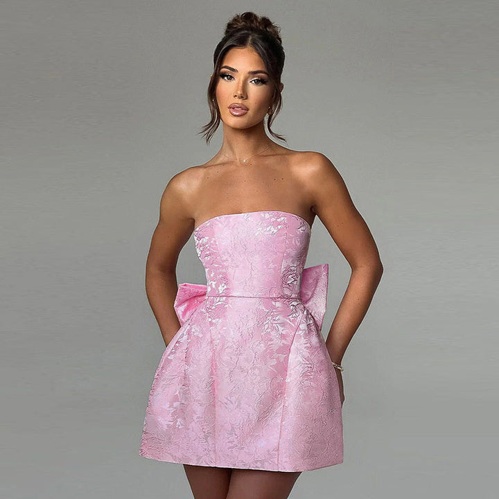 Rachel | Dames mini jurk met strapless en strikdetail